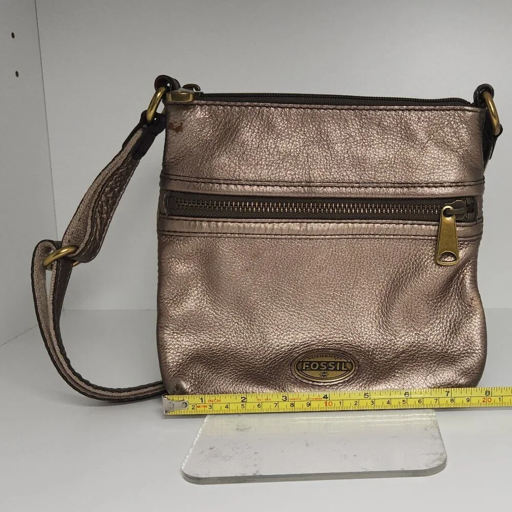 Fossil Vintage Explorer Gunmetal Color Leather Crossbody Bag Purse